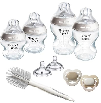 Tommee Tippee Set de inicio Natural Start para recién nacidos, biberones anticólicos de 150 ml y 260 ml con tetina de flujo lento y Extralento, tetinas que imitan la forma del para, autoesterilización