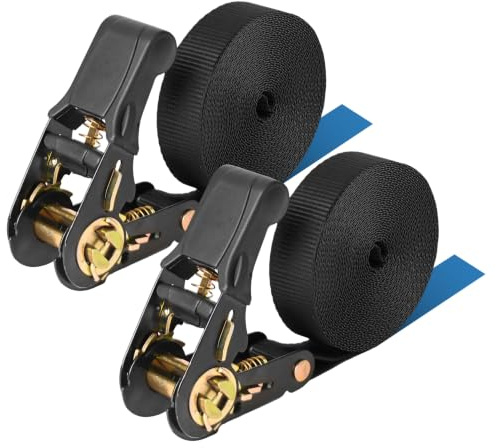 2 Pezzi Cinghie di Fissaggio a Cricchetto, Cinghia di Tensionamento a Cricchetto, Cinghia Cricchetto per Traslochi, Carrelli, Bagagli, Campeggio, Fissaggio di Carichi, 6m x 25mm, Nero