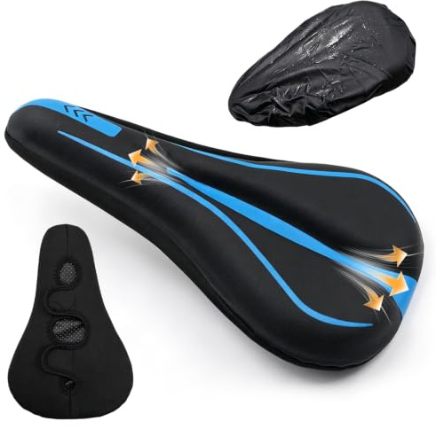 Vidoxdu Bike Seat Cushion Cover, Wide Gel Padded Cover for Men Women | Extra Thick Comfort Bicycle Saddle Cover with Adjustable Velcro & Rain Cover for Stationary, Spin, and Indoor Cycling Bikes