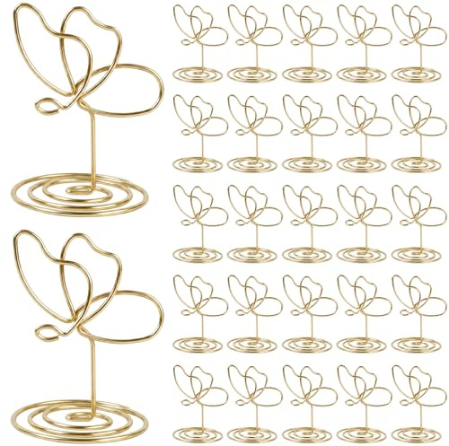 Duronge 25 Stück Tischkartenhalter, Gold Schmetterling Kartenhalter Metall, Elegante Fotohalter mit Standfuß, Kartenhalter Tisch für Hochzeiten, Bankette, Partys, Geburtstage und Tischdekoration