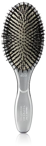 Olivia Garden Ceramic + Ion Brosse Plate Argentée Supreme - Antistatique, Tourmaline-Ion et Poils 100% Sanglier