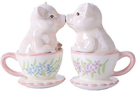 Pacific Trading Mr. and Mrs. Kissing Pig - Juego de coctelera (cerámica, 7,6 cm)