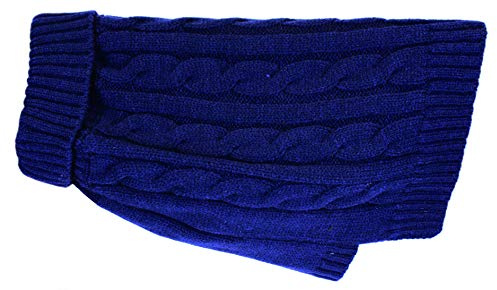Buster & Beau Charlton Hundepullover mit Zopfmuster, Größe L, weich, warm, für drinnen und draußen, leicht zu tragen, für alle Rassen, Mitternachtsblau