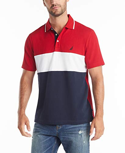 Nautica Men's Short Sleeve 100% Cotton Pique Color Block Polo Shirt Shirt, nautica Red, 3X-Large