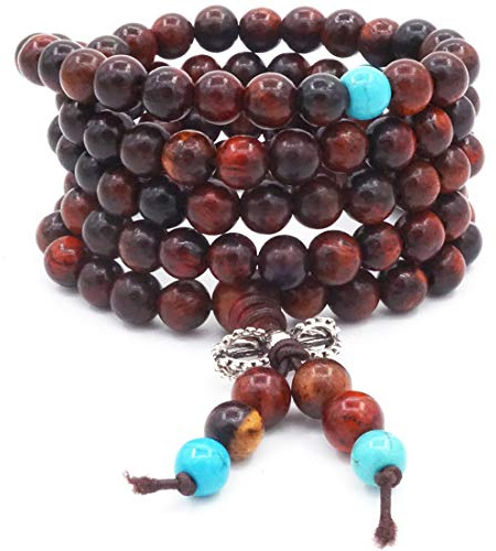 ChicJ&Y 6MM 108 Perle di Preghiera in Legno di Palissandro con Perline Blu Braccialetto Tibetano Buddista Buddha Meditazione Mala Bracciali/Collana