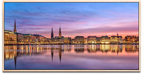 Panorama Hamburg ca. 130x70cm Wandbild inklusive Schattenfugenrahmen naturfarbend - Panorama Leinwand Bild XXL Format Wandbilder Wohnzimmer Wohnung Deko Kunstdrucke
