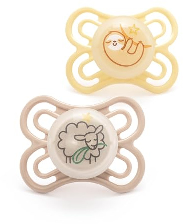 MAM Perfect Glow-in-the-Dark Dummies, 0-6M, 2 Pack, Orthodontic Design | SkinSoft Silicone Teat, Comes in Dummy Steriliser Case, Baby Accessories for Newborn, White (Designs Vary)