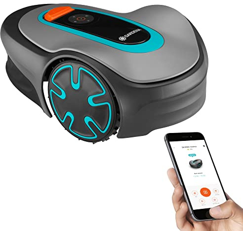 GARDENA 15201-41 SILENO Minimo - Automatic Robotic Lawn Mower, with Bluetooth app and Boundary Wire, one of The quietest in its Class, for lawns up to 2700 Sq Ft, Made in Europe, Grey