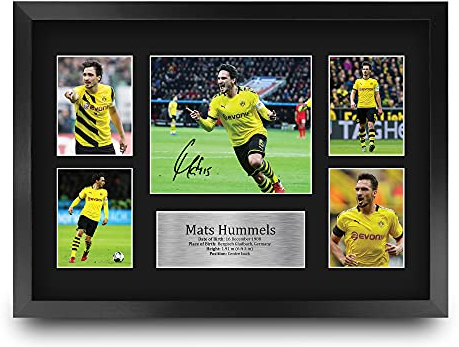 HWC Trading FR A3 Mats Hummels Borussia Dortmund Gedruckte Erinnerungsstücke Signiert Autogramm Foto Display Für Fußball-Fans Und Unterstützer - A3 Eingerahmt