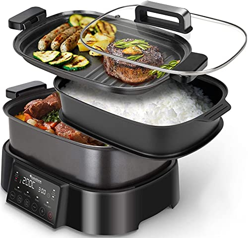 TurboTronic/multicuiseur / 6 l + 4 l / noir / avec plaque de cuisson et commande numérique, cuiseur vapeur, cuiseur à riz, mijoteuse, barbecue de table