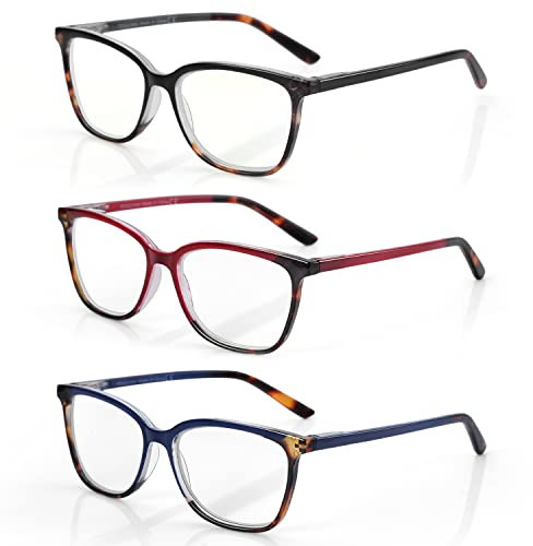 BLUEMOKY Blue Light Reading Glasses for Women 3 Pack Fashion Cat Eye Computer Glasses Bluelight Blocking Reader 1.75
