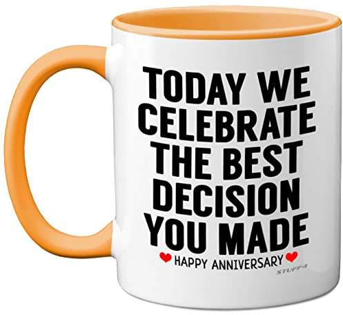 Stuff4 Anniversary Mug for Him Her, Funny Coffee Mug for Men Women, Gifts Girlfriend, Presents Boyfriend, Perfect Anniversary Christmas Valentines Birthday, 11oz Ceramic Yellow