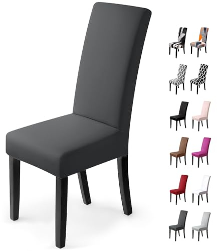 Stuhlhussen 6Stück,Stretch-Stuhlbezug elastische Moderne Husse Elasthan Stretchhusse Stuhlbezug Stuhlüberzug.bi-Elastic Spannbezug,sehr pflegeleicht und langlebig Universal(6 StückSilber-Dunkelgrau)