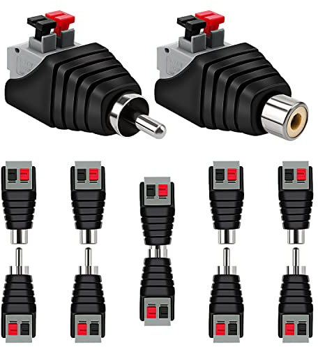KUOQIY 5 Pares RCA Macho y Hembra a 2 Tornillos Terminal Strip Speaker Phono, RCA a Altavoz Adaptador de Cable Tipo de Prensa de Resorte para CCTV