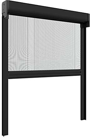 Zanzanet Zanzariera Motorizzata con pannello solare verticale a rullo 65 mm con telecomando per finestre su misura personalizzabile con profilo robusto e resistente in alluminio 60x250 cm