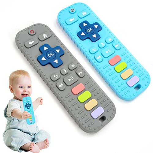 Beißring Baby, Babyspielzeug 0-6 Monate, Zahnungshilfe, Spielzeug 3-6 Monate (Grau+Blau)