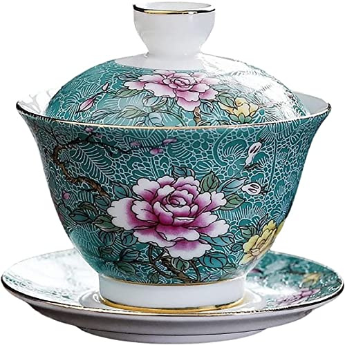 BAtlam Taza, Tazas de té de China, Tazas de té de Porcelana China Flor Sopera Tradición Cubierta Tazón Taza de Labios Platillo Juego de té para Frutas secas Té Suelto Espresso Juegos de té Modernos