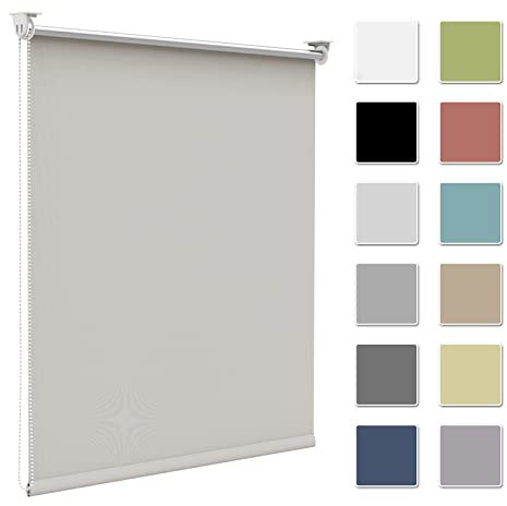 Verdunkelungsrollo Verdunklungsrollo ohne Bohren & mit Bohren,Rollo Verdunkelung Creme 45x130cm(Stoffbreite 40cm) für Fenster innen Wandmontage,Deckenmontage Fensterrollo Seitenzugrollo Klemmrollo