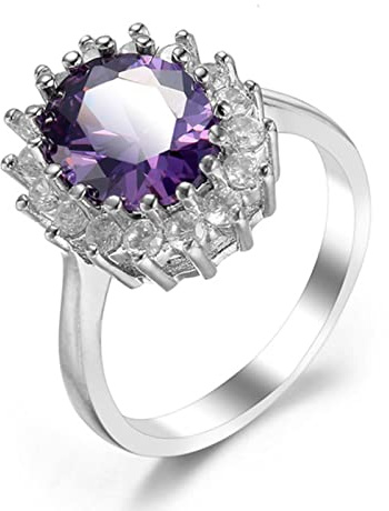 WEROFY Damen-Ringe, verstellbar, Angstring, neue Prinzessin, Diana William kreiert, Amethyst, Verlobungsringe für Hochzeit, für Frauen, 925er Sterling-Silber, 7