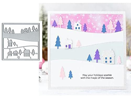Schneehaus, quadratischer Rahmen, Metall-Stanzformen, Merry Christmas Tree Snow Stanzschablonen für DIY-Einladungen, Karten, Scrapbooking, Album, dekorative Prägepapier-Stanzformen, Kartenherstellung