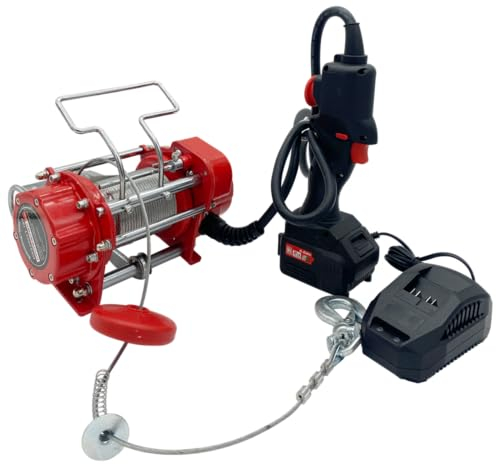 Elektro-Seilzug HXS200YT-18V, Akkubetrieb | Mobile Akku-Seilwinde | Seilhebezug inklusive Akku 4,0 Ah und Ladegerät | 200 Kg Tragkraft | 12 m Stahlseil | CROSSFER®