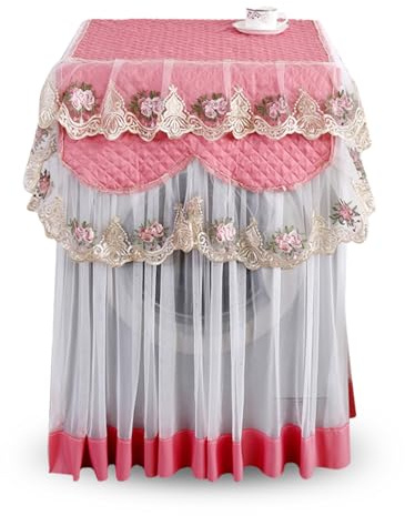 HERCHR Waschmaschinen-Abdeckung, Rosa, Waschmaschinen-Abdeckung Mit Europäischer Spitze, Blumenmuster, Waschmaschinen- Und Trockner-Abdeckung, Staubdichte Abdeckung, 59,9 X 59,9 X 84,9 cm(Rosa)