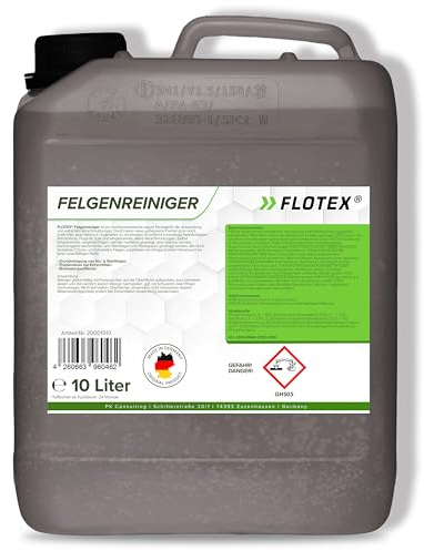 FLOTEX Felgenreiniger für Auto & Motorrad 10L | Saurer Felgen Reiniger effektiv gegen Bremsstaub, Flugrost & hartnäckige Verschmutzungen | Felgenreiniger Alufelgen & Stahlfelgen | Made in Germany