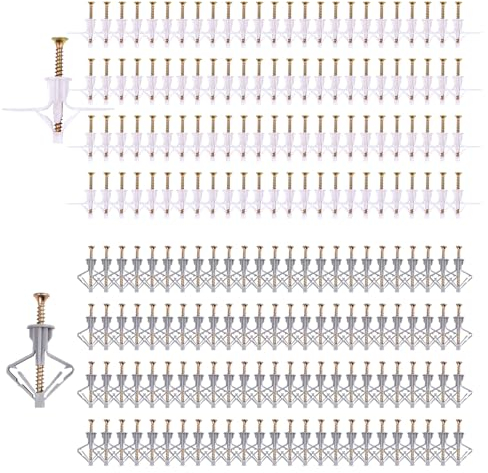400 Stück Gipskartondübe Hohlraumdübel mit Schrauben,200 Holraumdübelset+200 Expansion Screw,Schrauben und Dübel Sortiment Kit,Spreizdübel für Gipskartonplatten Hohlwand Hohldecken Beton Ziegeln