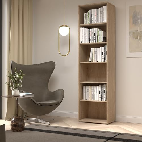Forte TEMPRA2 Bücherregal 50 60, modernes Bücherregal, Standregal, Büroregal, Wohnzimmerregal, Kinderzimmerregal, Holzwerkstoff, Sonoma Eiche Holzdekor, 54 cm breit x 197,5 cm hoch x 34,8 cm tief