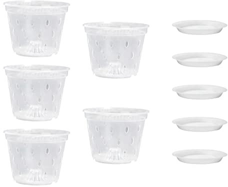 Orchideen Pflanztöpfe, Orchideentopf, 5er Set Blumentöpfe, Töpfe zum Umtopfen, Transparente Orchidee Pflanztöpfe, Klar Plasti Orchideentopf, Blumentöpfe Außen und Innen Verwendet, Orchideentöpfe mit