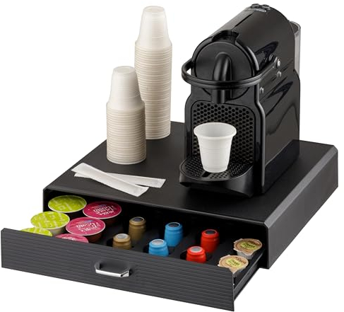 Baroni Home Cassetto porta cialde caffè, Organizer Porta Capsule Universale, capacità 30 capsule, Design Compatto in Plastica Resistente, 1 Cassetto, 34X6X34 cm, Nero