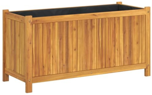 vidaXL Jardinera con Forro, Maceta para Flores Plantas, Macetero de Hierbas, Decoración para Jardín Patio Balcón Terraza, Madera Maciza de Acacia
