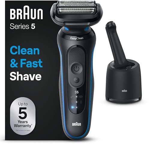 Braun Series 5 Rasierer Herren Elektrisch, Elektrorasierer, Nass- und Trockenrasur, Turbo und Standard Modus, Rasierapparat, SmartCare Reinigungsstation, Wasserdicht, Made in Germany, 52-B7000cc, Blau