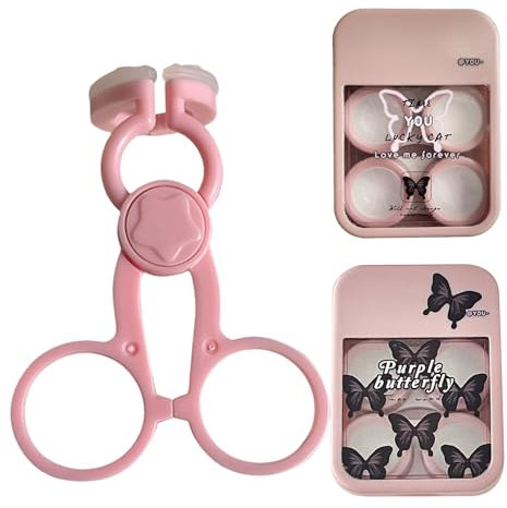 GIEEU 2 PSC Contact Lenses Applicator(Pink), Contact Lenses Case and Contact Lens Holder, Soft Hard Contact Lens Inserter Remover for Travel and Daily Use