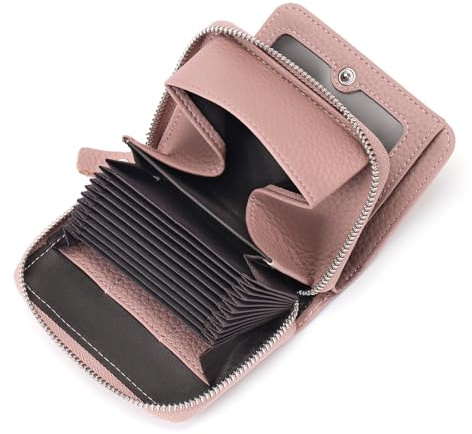 SENDEFN Geldbörse Damen aus Leder, Geldbeutel mit Viele Fächer, Portemonnaie Damen klein, RFID-Schutz Kartenhalter mit Reißverschluss und viele Fächer, Geldbeutel