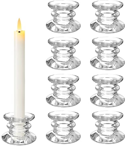 8 Stück Kerzenhalter Stabkerze, Klar Kerzenständer Stabkerzen Set, Candle Holder Glas für Tischdeko Hochzeit, Tischdeko Esstisch Stabkerzenhalter