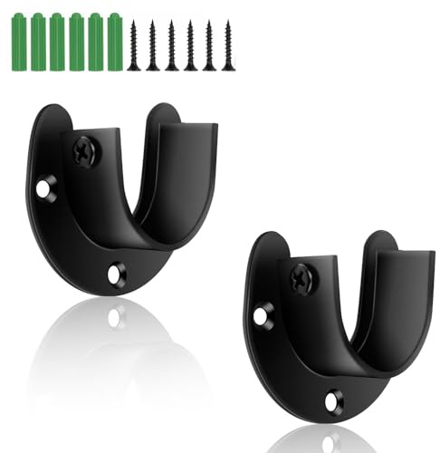 MYLERCT 2 Stück Schwarz Rundrohr Halterung, 32 mm Stangenhalterung | Stangenhalterung für Gardinenstange, Kleiderschrankhalterung Gardinenstange Kleiderstange, für Schränke, Regale und Wände