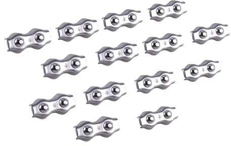 TIOMIOSEA Duplex Klemme,Seilklemmen 14 Stück M4 Seilklemme Drahtseil Clamp 304 Edelstahl Drahtseilklemmen Duplex Clips,Edelstahl 304 Kabelklemme für 4mm Stahlseil Seil Takelage