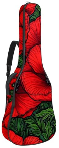 Bassgitarrentasche mit Vintage Red Poppies Meadow Poppy 68, Akustikgitarrentasche 101,6 cm (40 Zoll) E-Gitarrenkoffer, wasserdichte Oxford E-Gitarre, Gigbag für akustische Konzertgitarre, Ukulele,