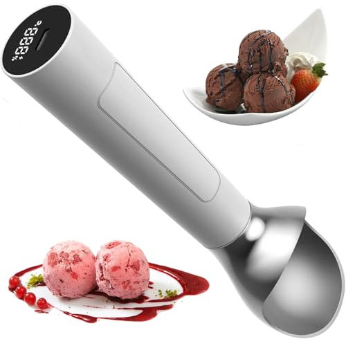 MiBoce Thermostatic Ice Cream Scooper, Electric Heated Ice Cream Scoop, with Smart Display, Hand Sensing Automatic Switch, Rechargeable Heated Design, IP67 Waterproof, for Dessert Shop, Home
