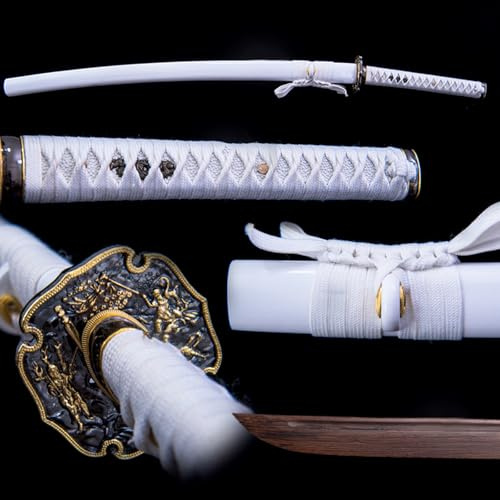 HJHUUA 103 cm Lange Samurai-Schwerter aus natürlichem Rosenholz,weißes Katana aus Holz,handgefertigtes Bokken für Cosplay,Partys,Kendo-Übungen,Geschenke,Dekorationen