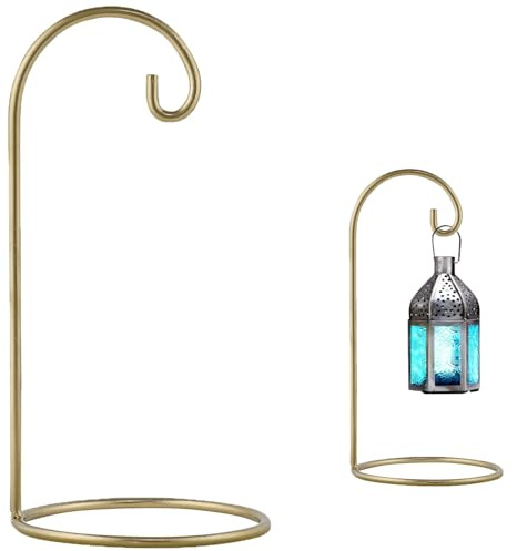 Marrakesch Deko Aesthetic Schmuckständer aus Metall in schwarz 30cm hoch | Schäferhaken klein mit Standfuß als Balkondeko | (Gold, 30cm - 1 Stück)
