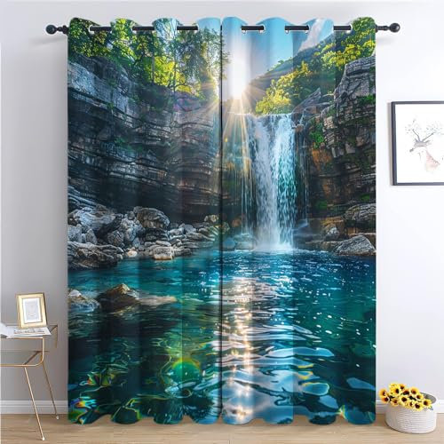 Kinderzimmer-Vorhänge, 167,6 x 182,9 cm, 3D-Wasserfall, Tageslicht, Verdunkelungsvorhänge für Jungen und Mädchen, mehrfarbige Paneele mit Isolierung, Polyester-Mikrofaser, Ösenvorhänge