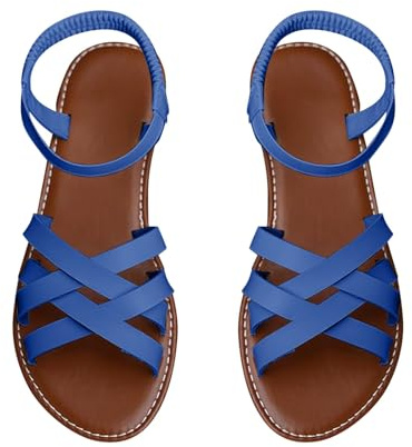 Générique Sandales Tropeziennes Femme Or Chausson Femme Chaussures plates d'été pour femmes, sandales édition coréenne, chaussures romaines, chaussures de plage Slide Sandal (Blue, 42)