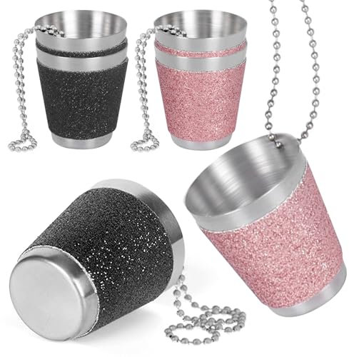 Schnapsgläser zum Umhängen, 30ml Trinkgläser mit Kette, 6 Stück Edelstahlbecher, Metallbecher für Geburtstag, Thanksgiving, Verlobung, Weihnachten, Einweihungsparty, Abschluss, Outdoor Camping