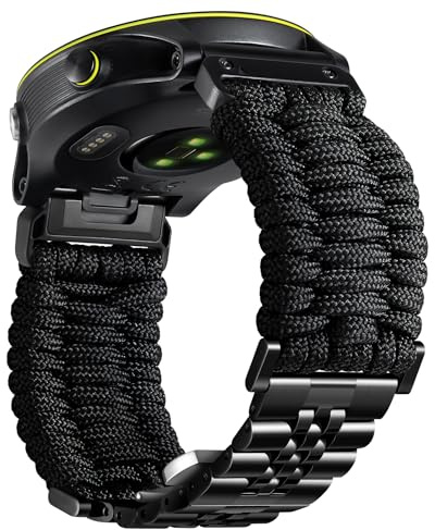 BINLUN Kompatibel med Garmin-armband, 22 mm och 26 mm, flätat 550 Paracord, rostfritt stål, klockarmband, kompatibelt med Quickfit, Fenix och Forerunner