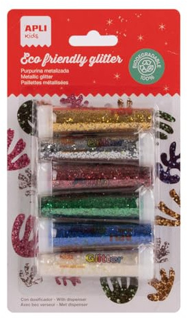 APLI Kids 20069 Metall-Glitzer, biologisch abbaubar, ideal für Kostüme, Bastelarbeiten, 6 Flaschen