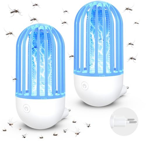 Lampada Antizanzare Elettrica Lampada Zanzare Plug in 2 Packs 2100V Uccisore di Mosche Per Mosche con Luce LED da Interno Cattura Insetti Per Interni, Esterni, Cucina, Giardino (Blu)