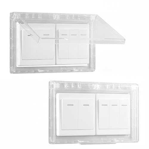 2 cubiertas de interruptores, 2 enchufes exteriores impermeables y 2 enchufes, protección contra la lluvia para cocina, baño y hogar (transparente)