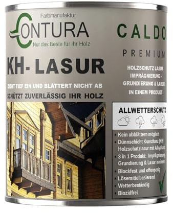 Contura KH Lasur 3in1 Holzlasur Holzschutzlasur UV- Holzschutz Dünnschichtlasur Holzöl Wetterschutz (R01001 Eiche hell, 1 Liter)